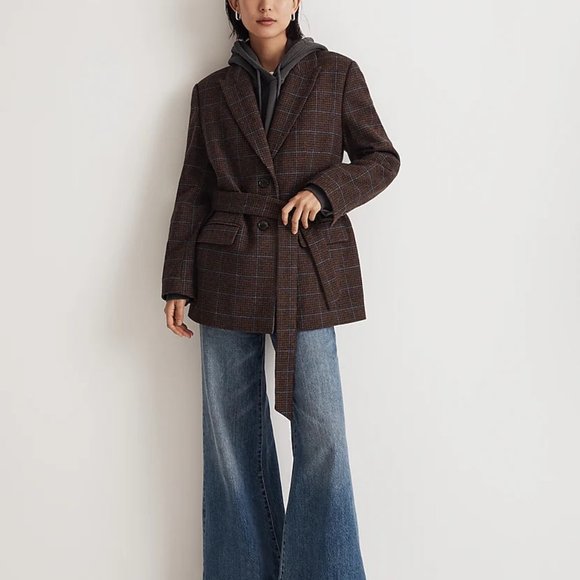 Madewell Jackets & Blazers - Madewell The Bedford Oversized Belted Blazer Plaid Jacket Coat Size 6